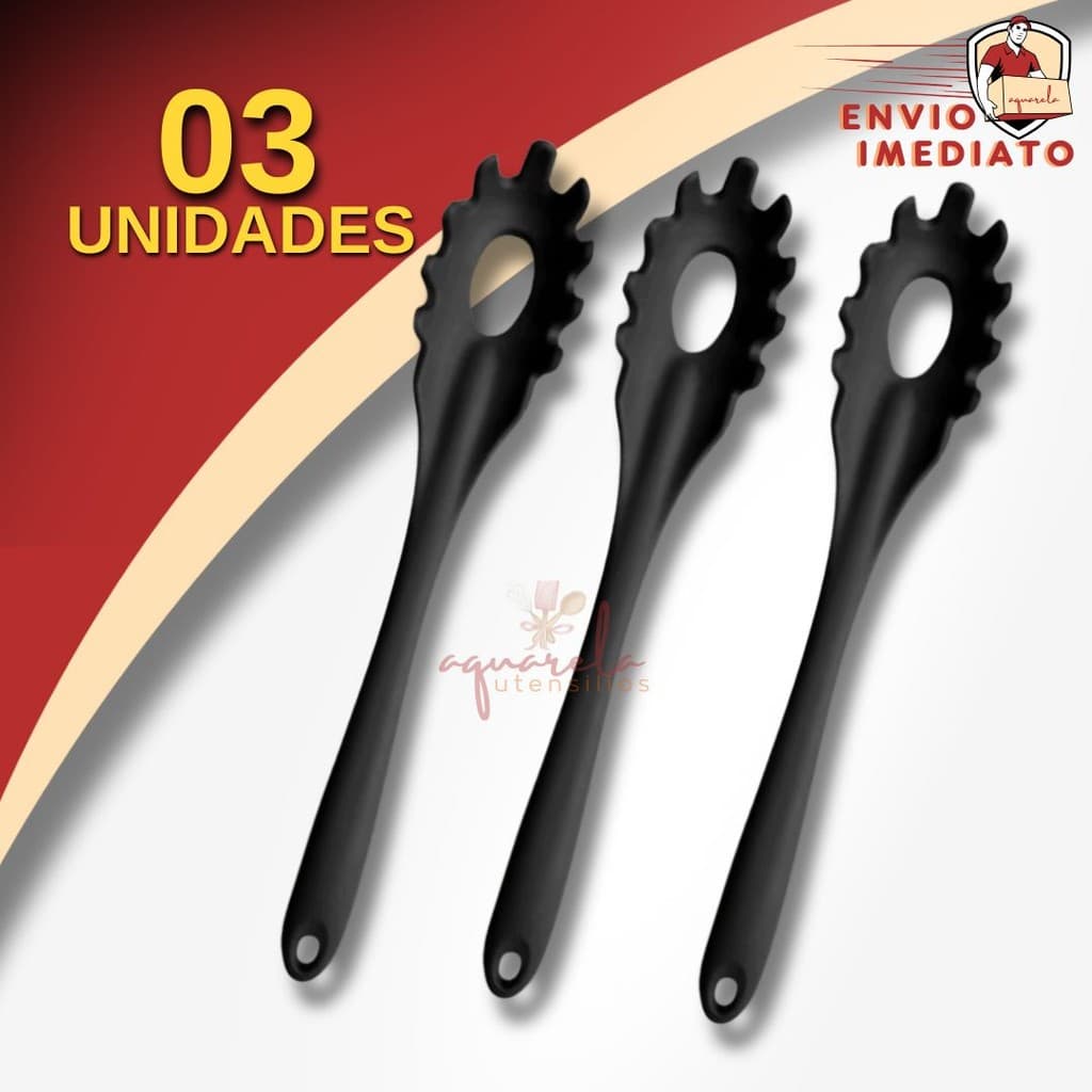 Kit Pegador de Silicone para Macarrão e Massas Preto ou Vermelho 28cm