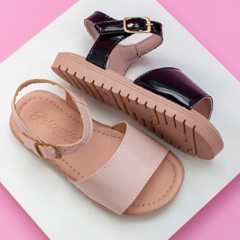 Sandália Menina Infanti Brilho Verniz Antiderrapante Confortável Macia Delicada Moda Promoção