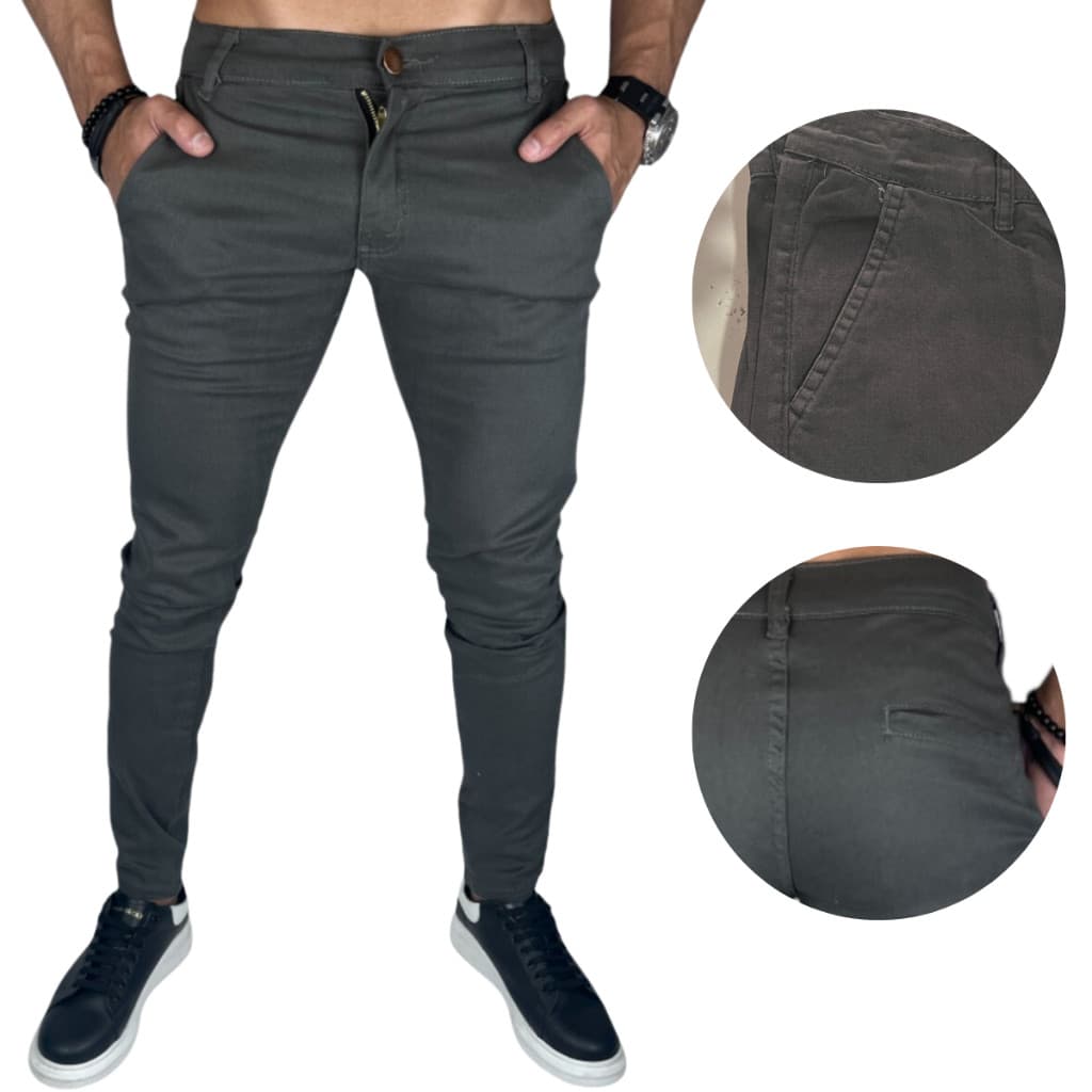 Calça Masculina Sarja Slim com Elastano - Esporte Fino