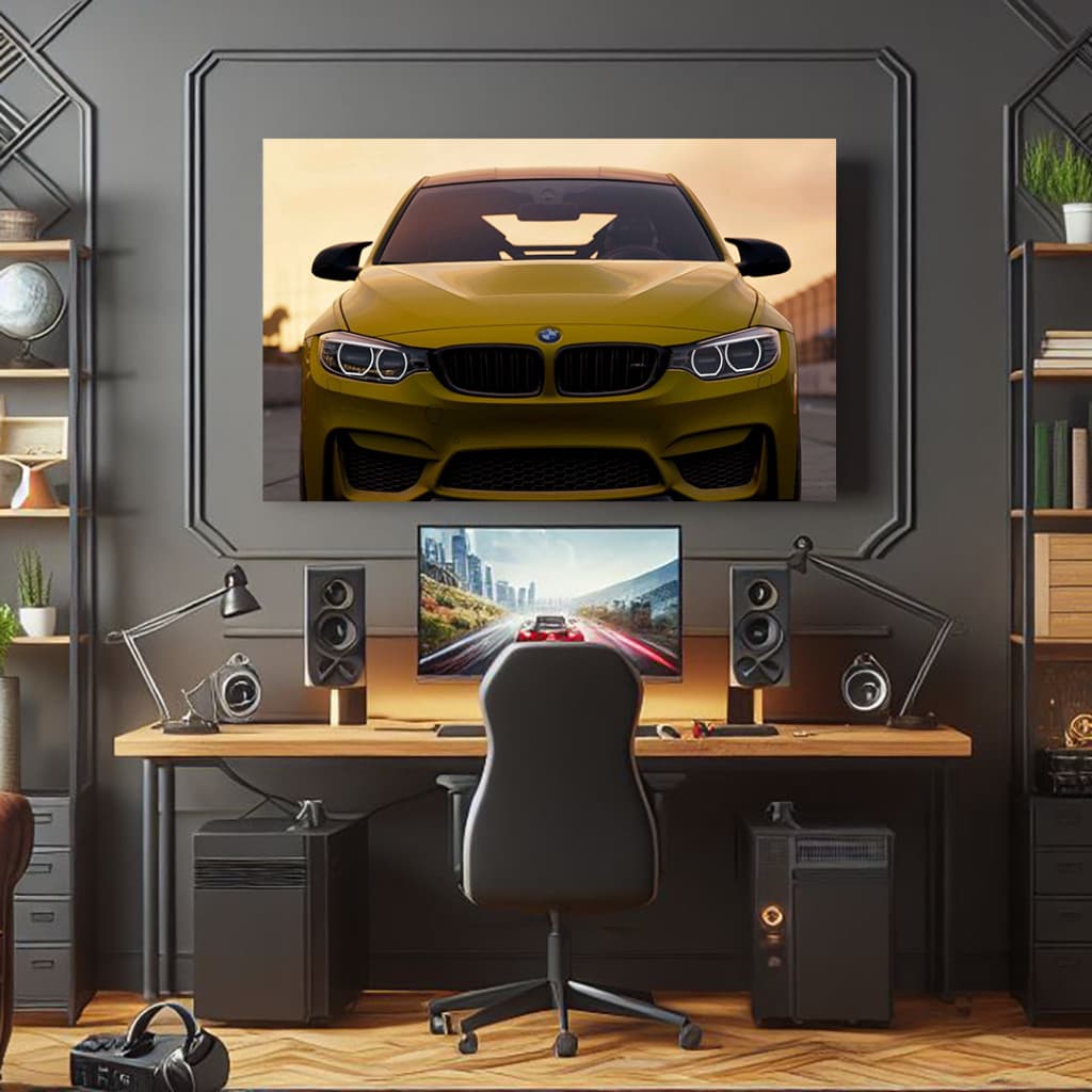 Quadro Decorativo GRANDE Alta Resolução Para Sala Quarto Escritório BMW Amarela