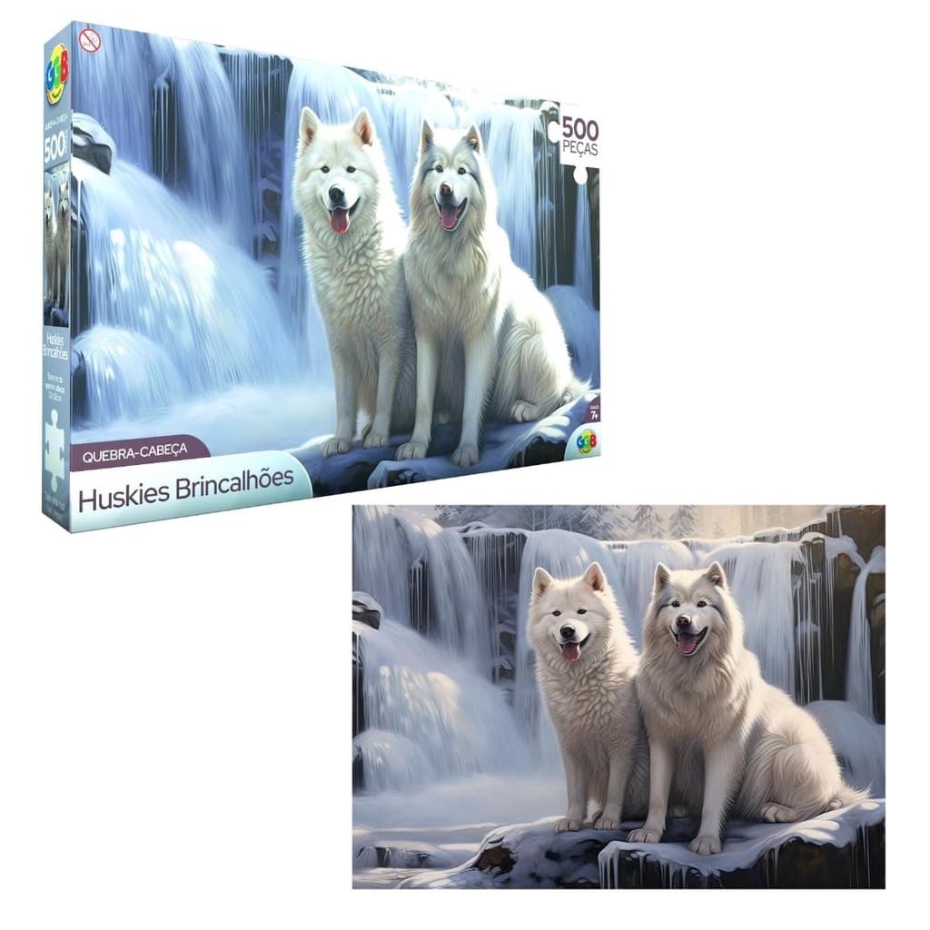 Quebra Cabeça Puzzle Cães Huskies Brincalhões 500 Peças