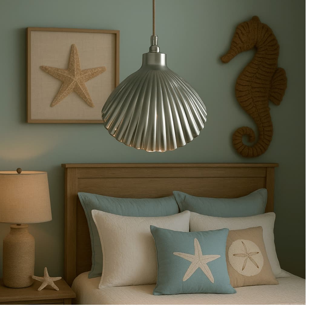 Luminaria Pendente Concha Marítima em Alumínio Bivolt 3 Cores de Luz Decorativo Para Salas - Quartos e Escritórios