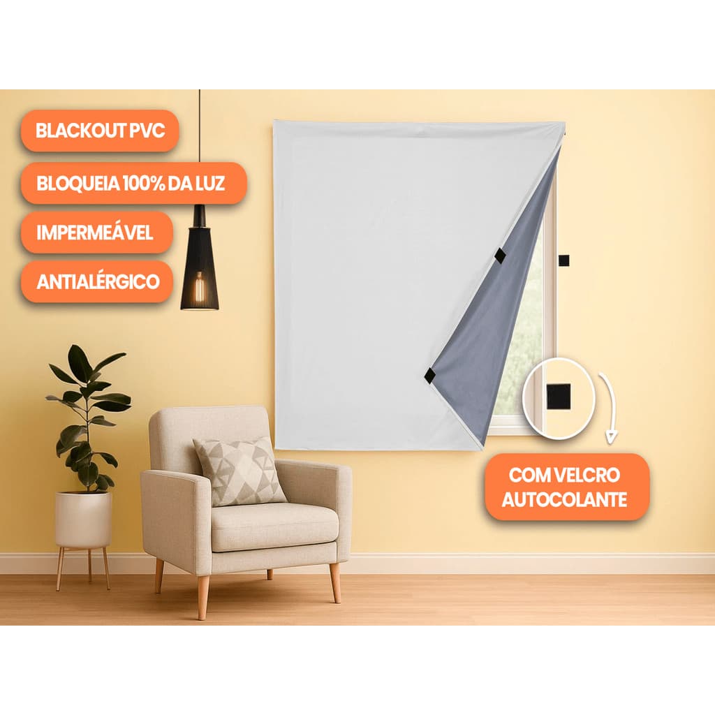 Cortina Painel Blackout Corta Luz Total Com Velcro Adesivo Para Sala Quarto Cozinha Vários Tamanhos