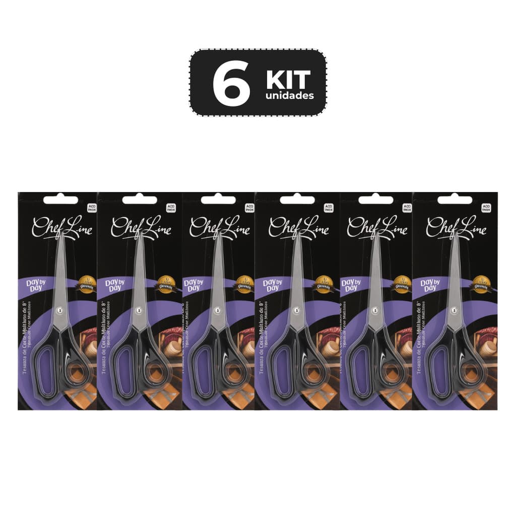 KIT 6 TESOURA DE CORTE MULTIUSO DE 8" EM INOX