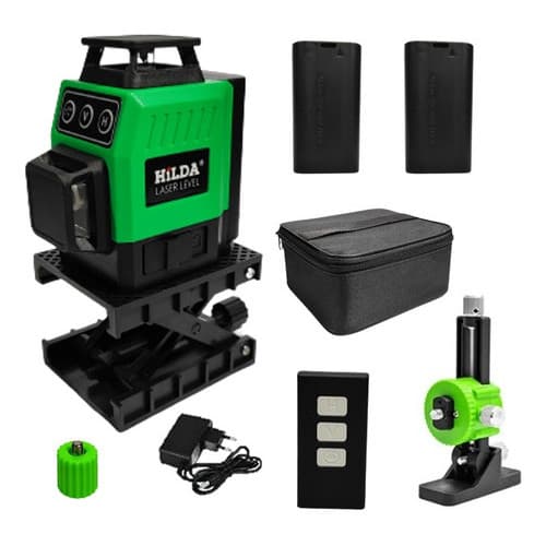 Nível Laser 12 Linhas Profissional 2 Baterias 3D 360 Controle Suporte Hilda Prumo Esquadro