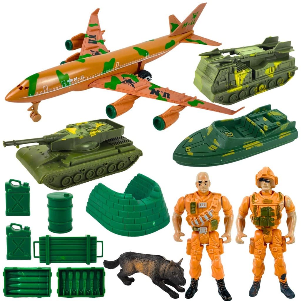 Kit Militar Brinquedo Avião Acessórios Barco Exército 14 Pçs