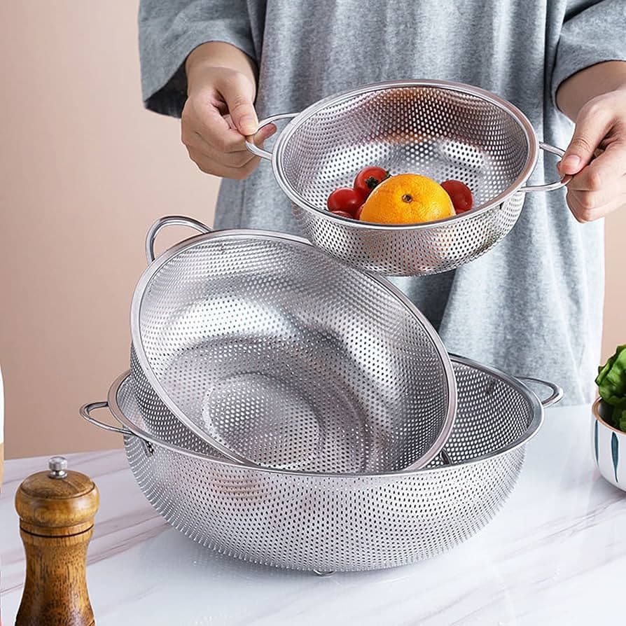 ESCORREDOR INOX DE ARROZ MASSAS LEGUMES E FRUTAS 22cm