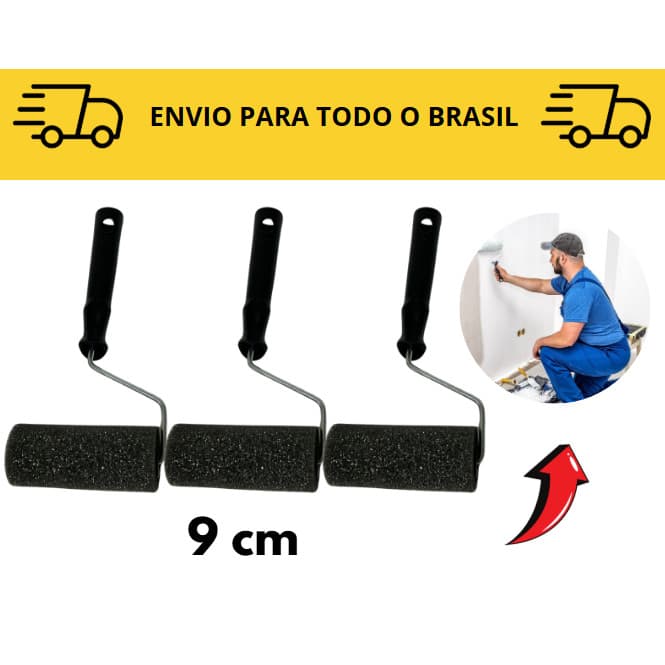 3 Rolos para pintura Esponja 9cm / rolo de pintura com cabo / acabamento pintura