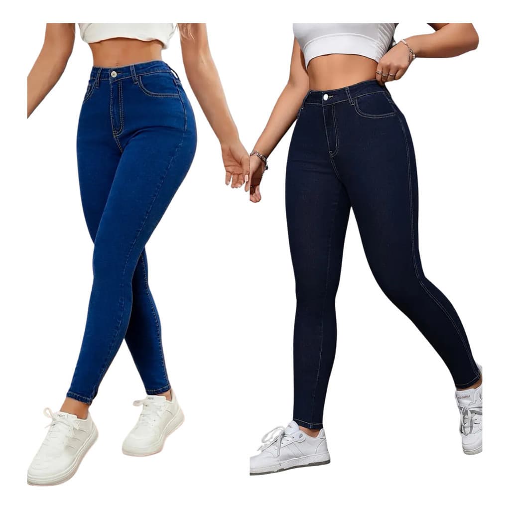 Kit 2 Calça Jeans Feminina Skinny Elastano Cintura Alta elegante