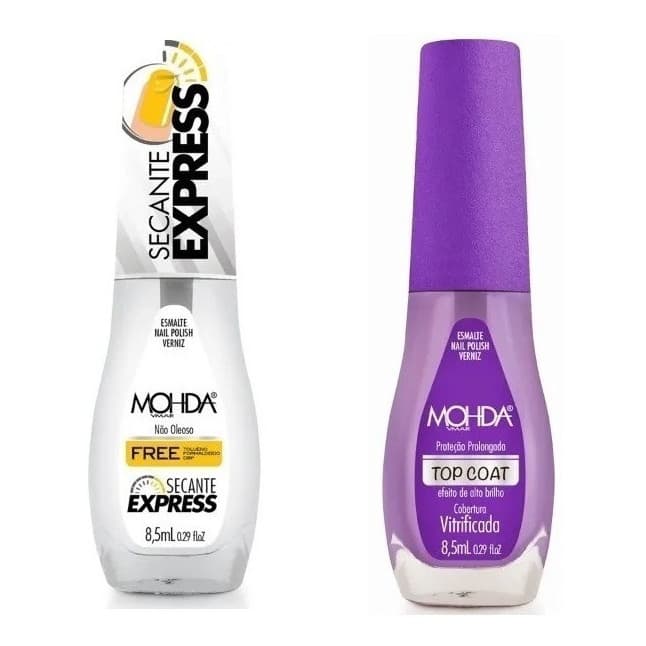 Kit Mohda Esmalte Secante Express + Base Vitrificada Top Coat Cor Incolor