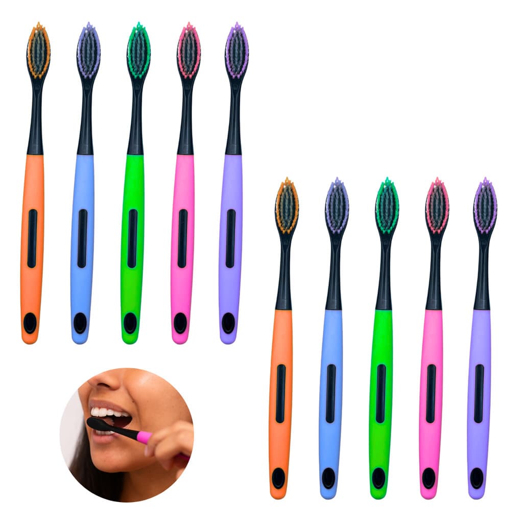 Kit 10 Escovas Dental Adulto Com Capa Protetora E Limpador De Lingua Macia