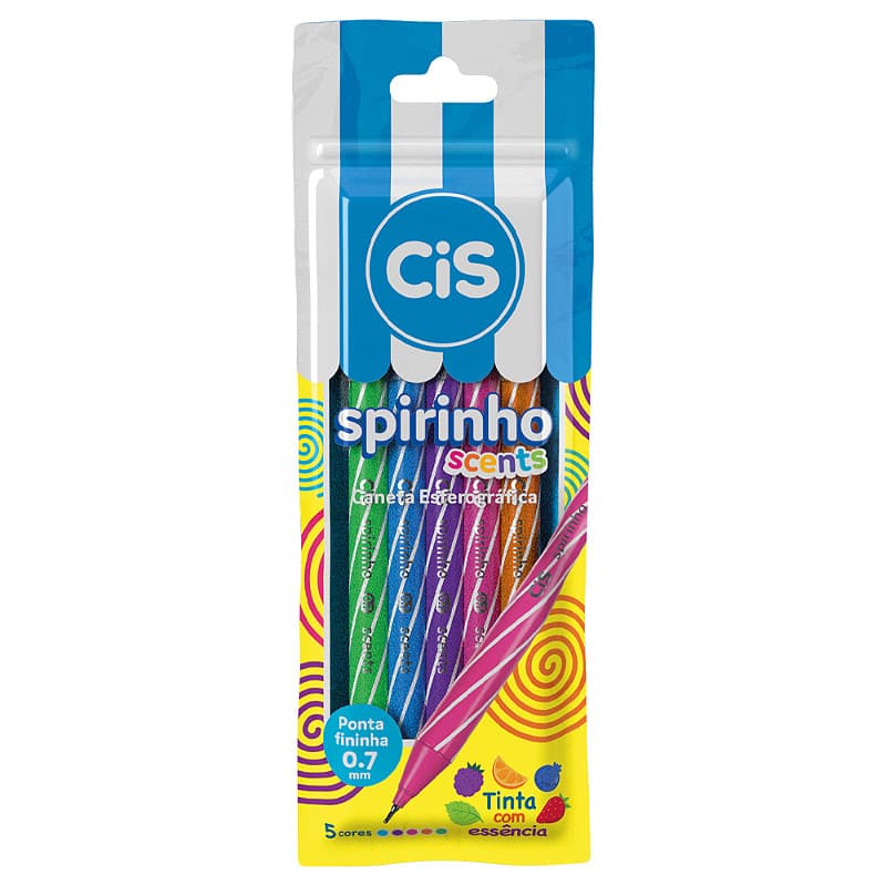Caneta Cis Spirinho Scents - Estojo com 5 cores - 0.7mm