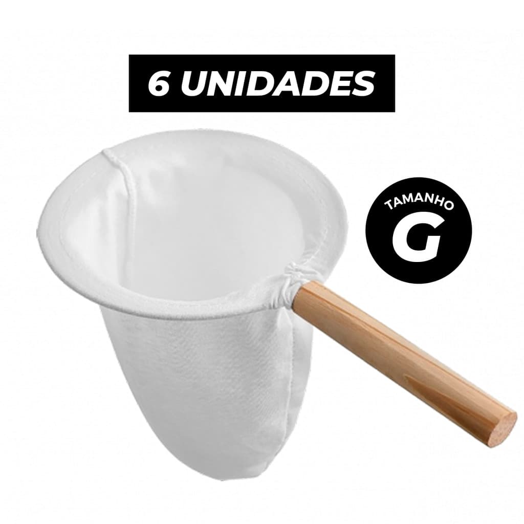 Kit 6 Coador Café Chá De Tecido Pano Grande Algodão Cabo De Madeira Reutilizável Sustentável 14cm