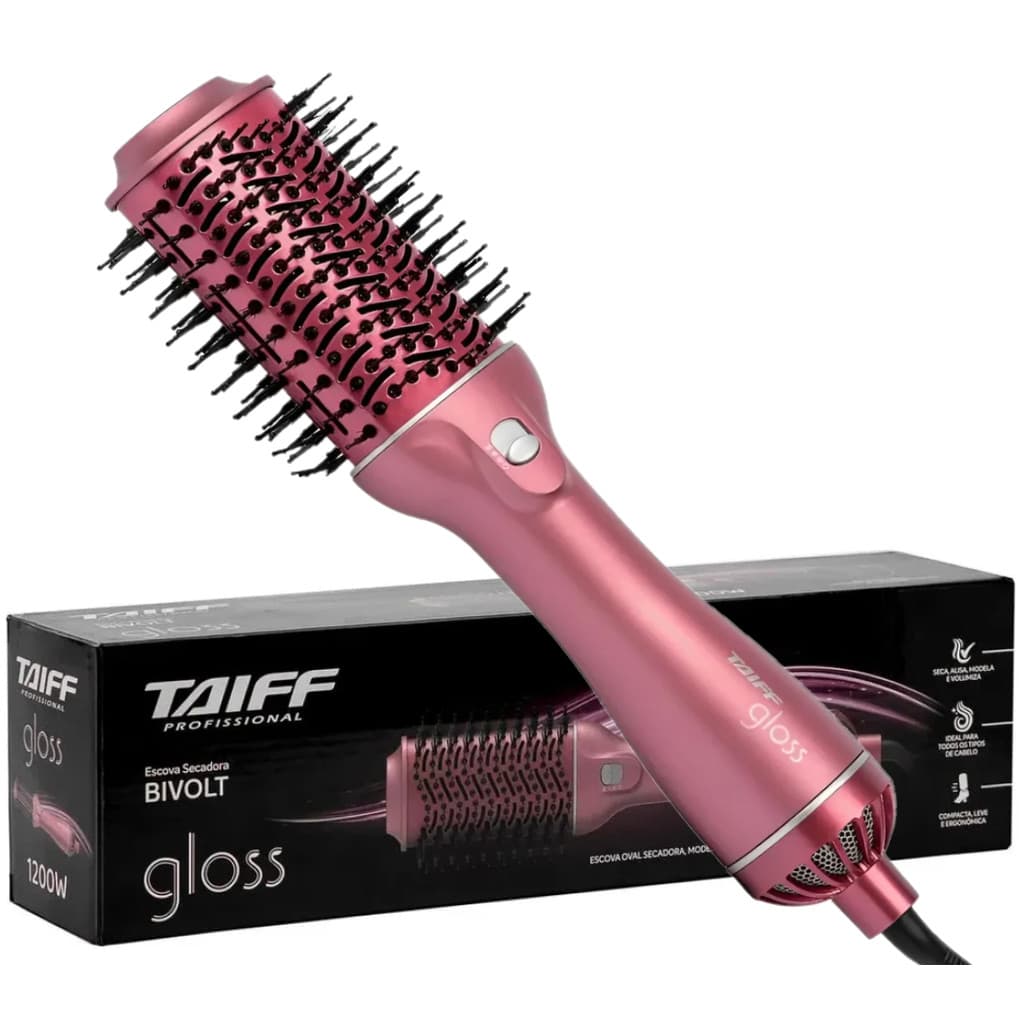 Escova Secadora Taiff Gloss Rose 1200W, 3 Níveis de Velocidade e Temperatura 180ºc Bivolt