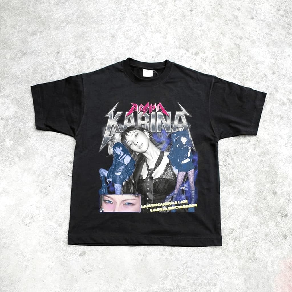 2026 Nova Camiseta Masculino Feminino Oversized aespa K-POP Giselle Winter Karina Ningning Estampa Americana Fãs