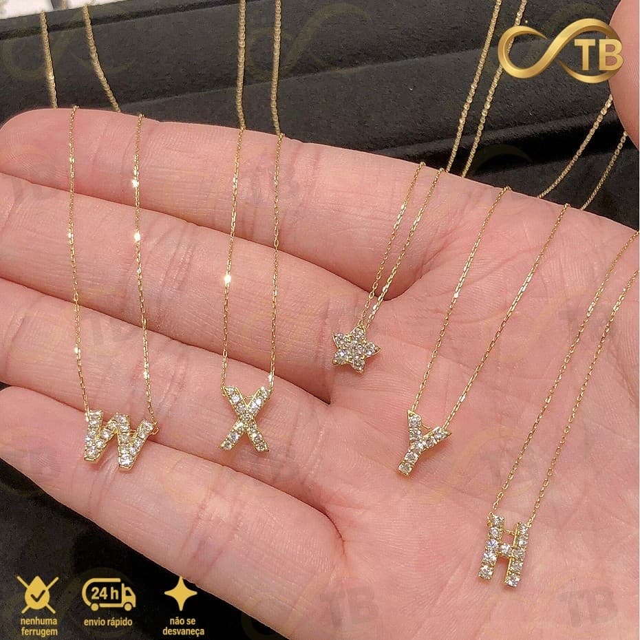 TB Moda Colar feminina Elegante com Letra de A-Z Brilhando em Diamante - Presente Luxuoso Mulheres