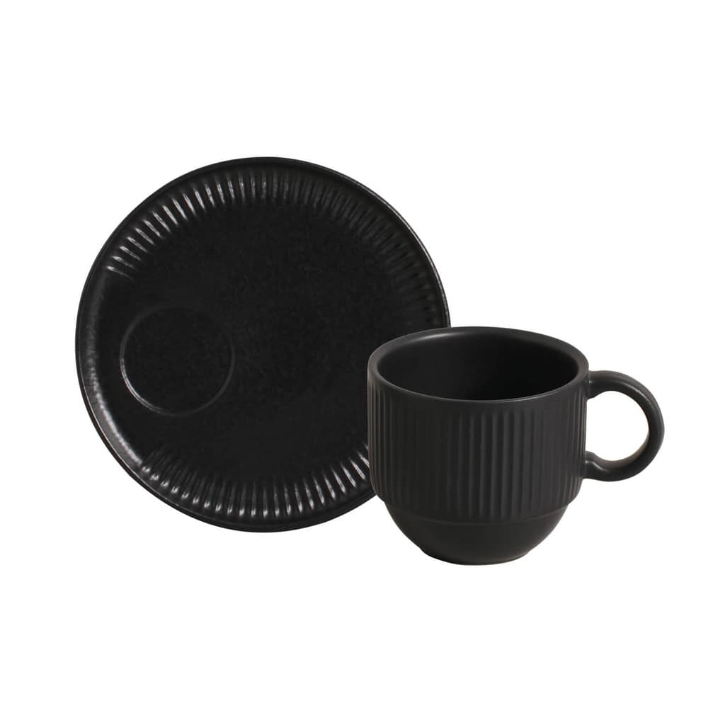 06 Xícaras de Chá c/ Pires Petit Four Empilhável Linhas 230mL - Porto Brasil