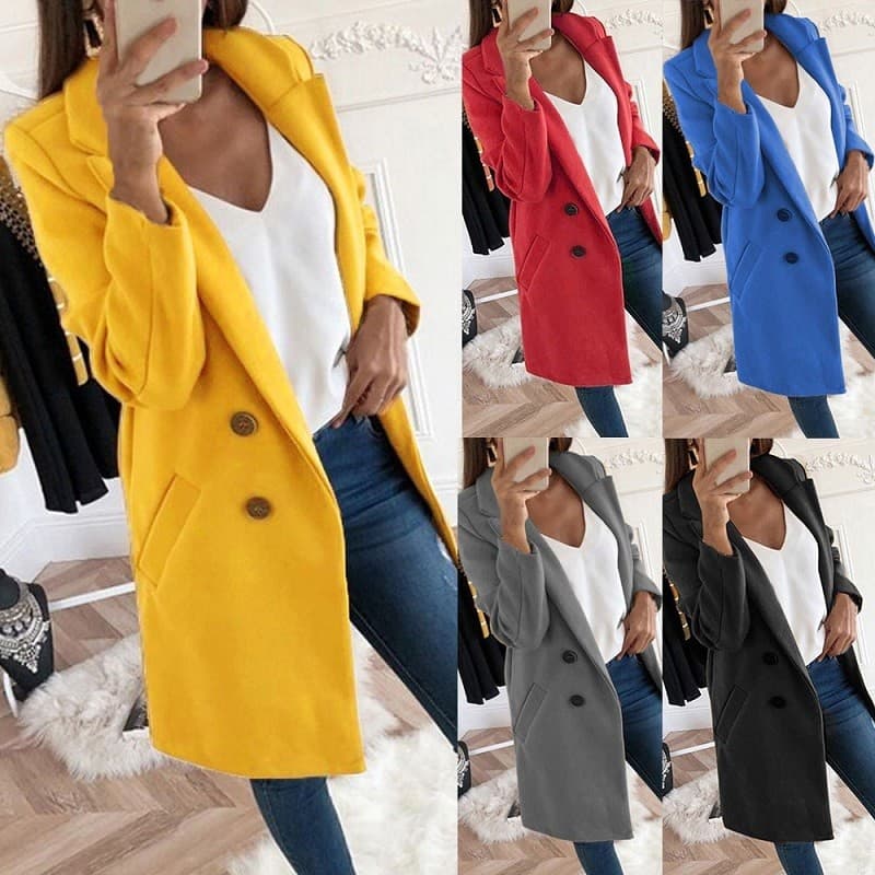 Outono Inverno Feminino Cor Sólida Longo Quente Cardigan Sobretudo Blazer