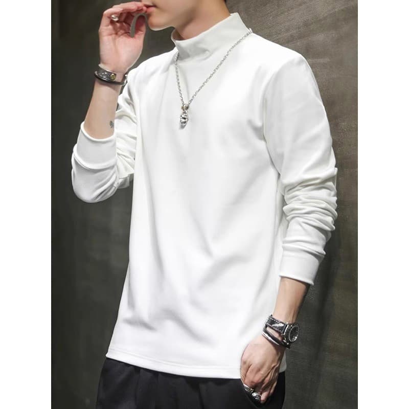 2025 novo estilo alemão veludo manga comprida camiseta moletom masculino primavera outono meia gola alta camisa de fundo
