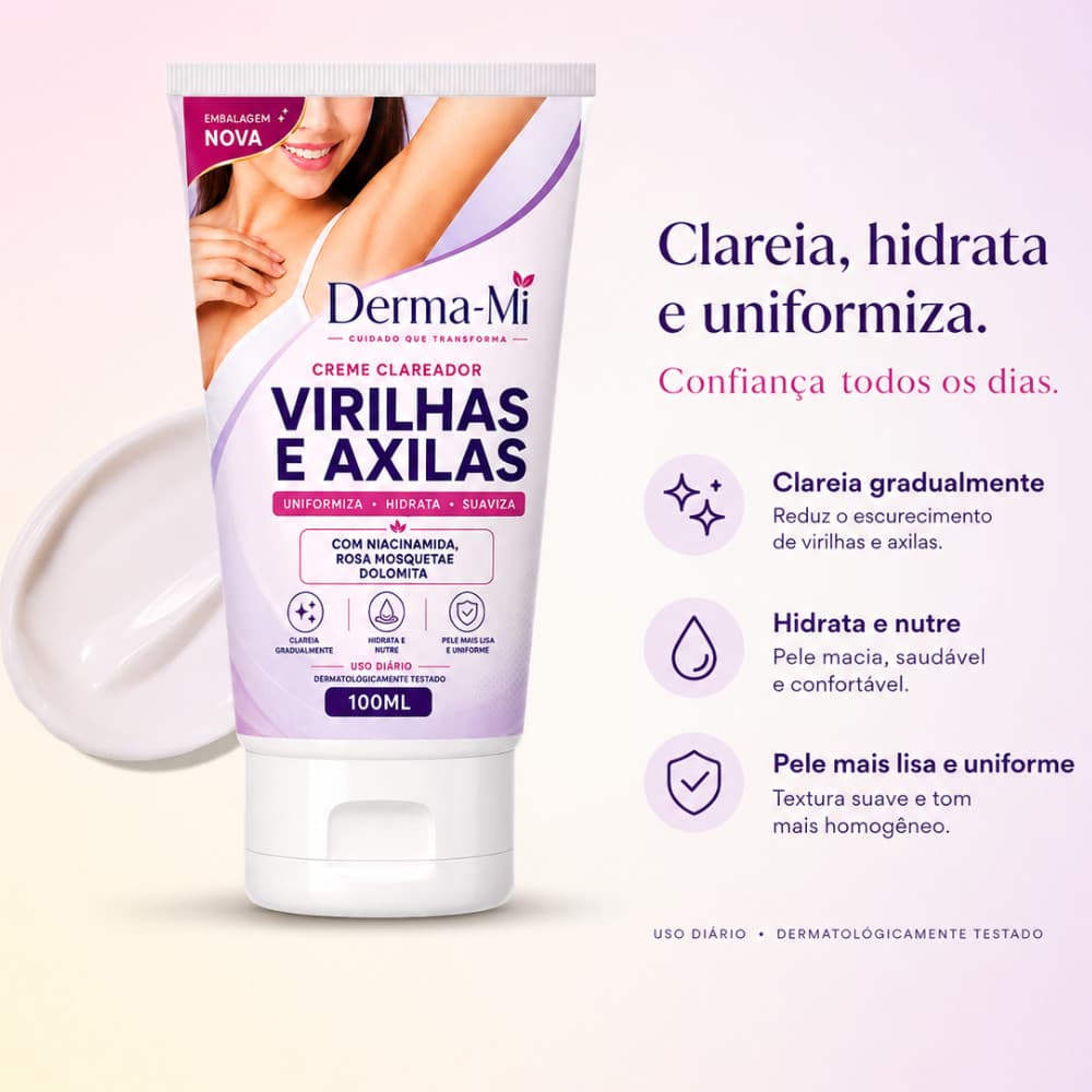 Creme Clareador Virilhas e Axilas NIACINAMIDA Derma-Mi 100ml | Uniformiza, Hidrata e Suaviza a Pele