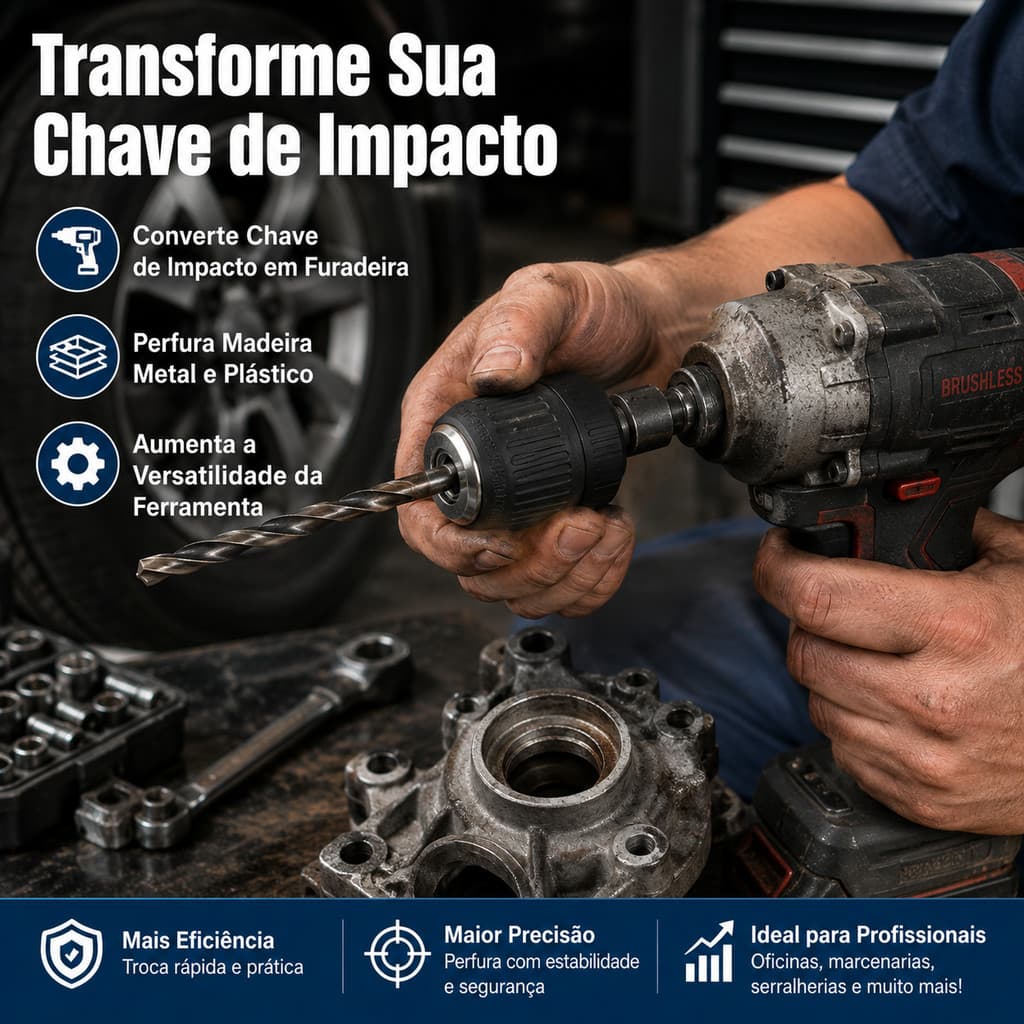 Mandril Plastico Sem Chave 2 13mm Rosca 1 2 Adaptador Haste Fixação Firme Universal Para Chave Impacto Parafusadeira