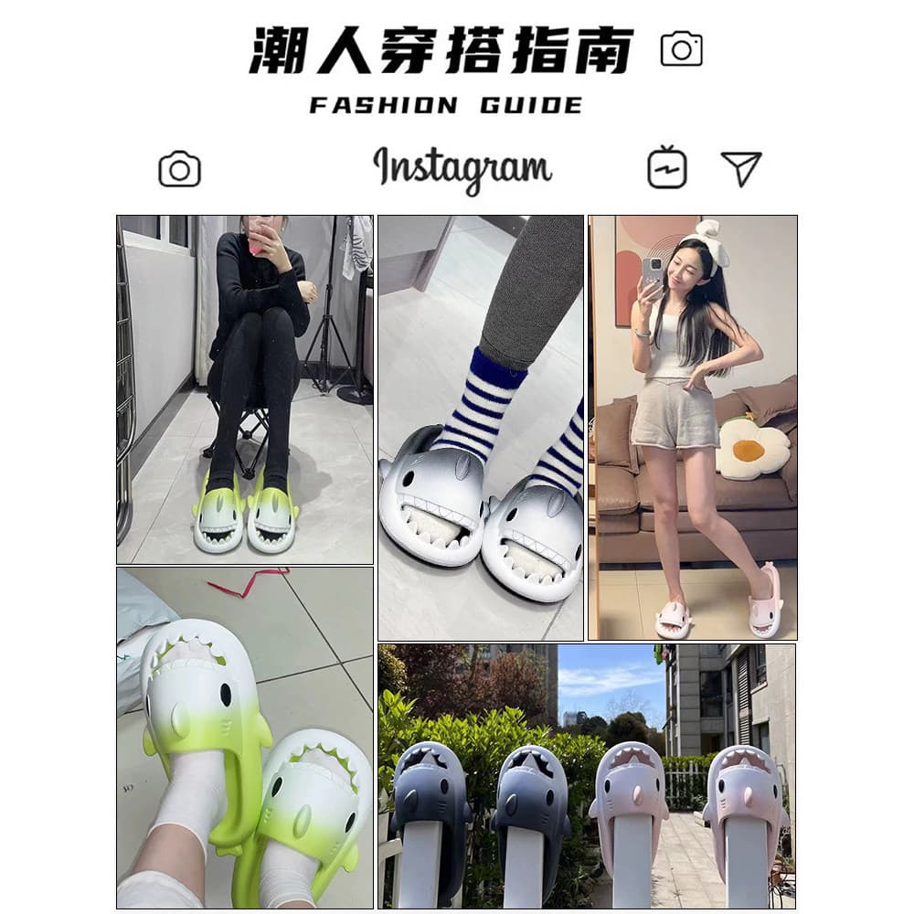 Chinelos femininos verão 2026 novo estilo influenciador gradiente tubarão exterior usar sola grossa antiderrapante casal