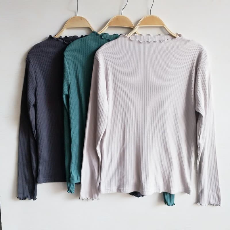 Comércio exterior Original estilo japonês cauda bens de manga comprida Pit Strip gola de renda camiseta estiramento fino