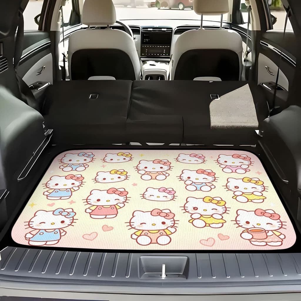 1 Tapete de porta-malas de carro com padrão Hello Kitty, fibra 100% poliéster, Design autorizado Sanrio, acessórios de I