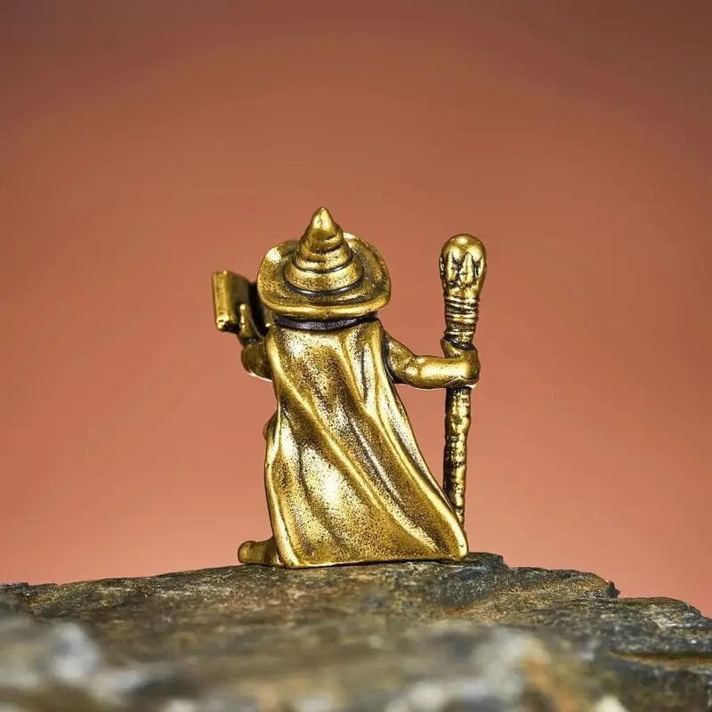 Estátua Vintage de Sapo Mago em Latão Segurando uma Varinha Mágica, Ornamento de Figuras de Animais DKEY