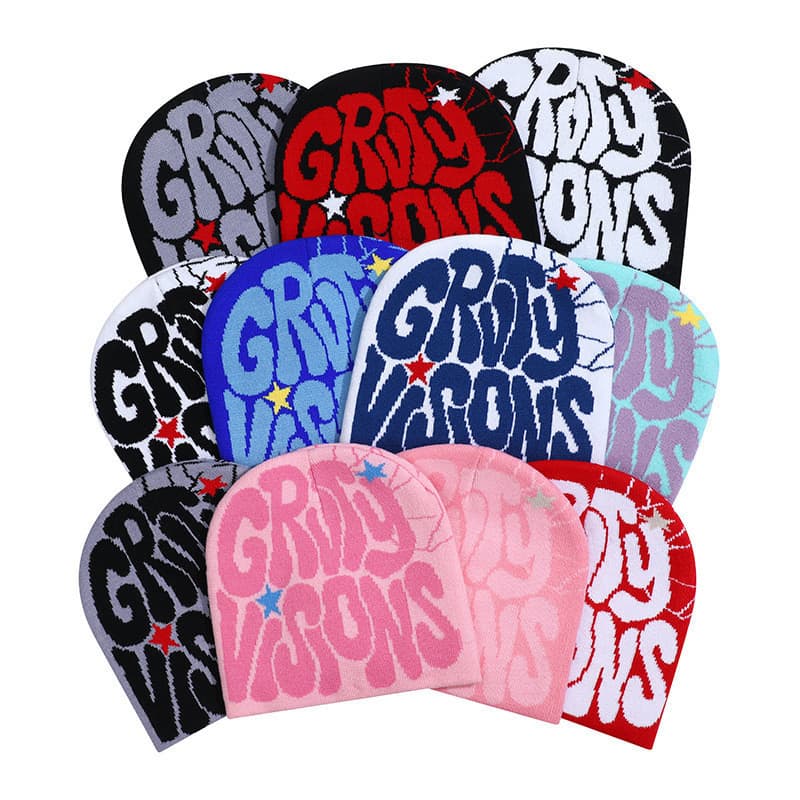 Chapéu De Malha Jacquard Letras Frio Inverno Quente Hip-hop Lã Punk De Alta Qualidade Gorro Liso 100 % Acrílico Boné