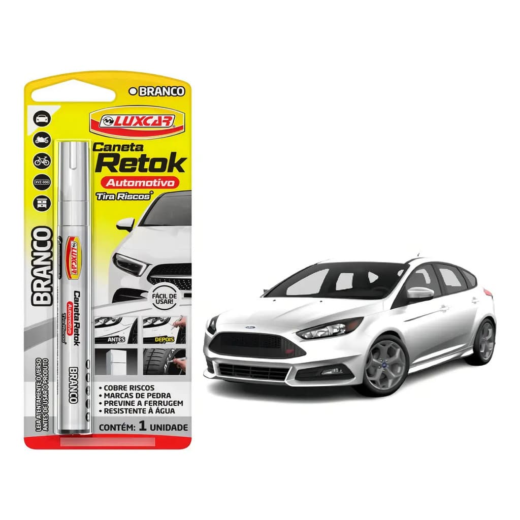 Caneta Retok Tira Riscos Automotivos Cor Branca, Ford Ka, Gol, Fiat Branco