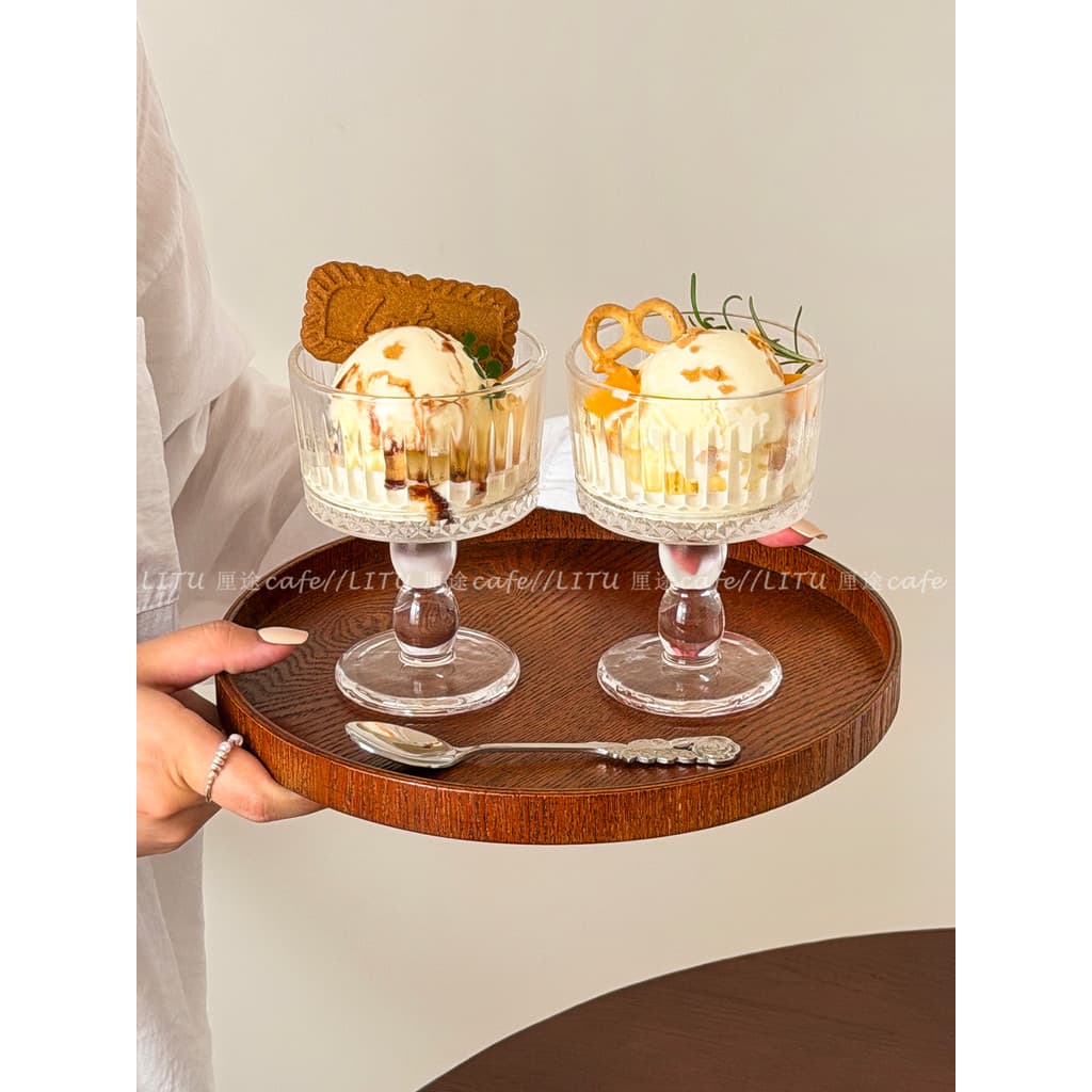 Francês Retro em relevo sobremesa vidro taça sorvete criativo pudim iogurte vidro Cocktail vidro