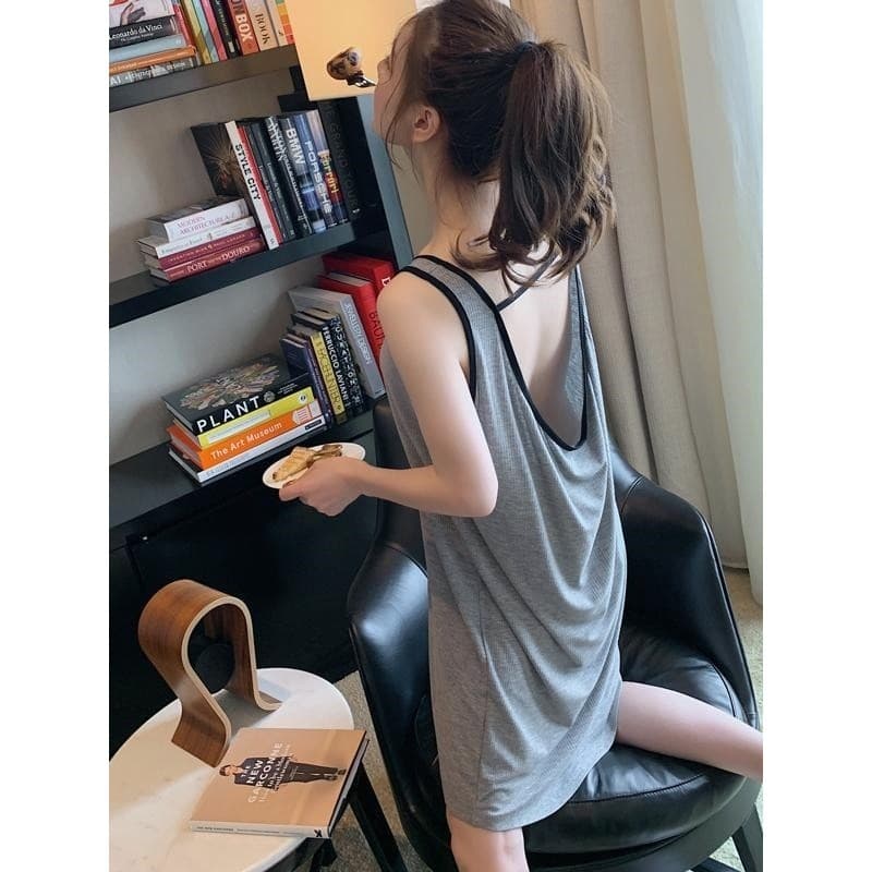 Verão cor sólida sem mangas Plus Size 150kg camisola feminina solta doce colete saia de comprimento médio estilingue pij