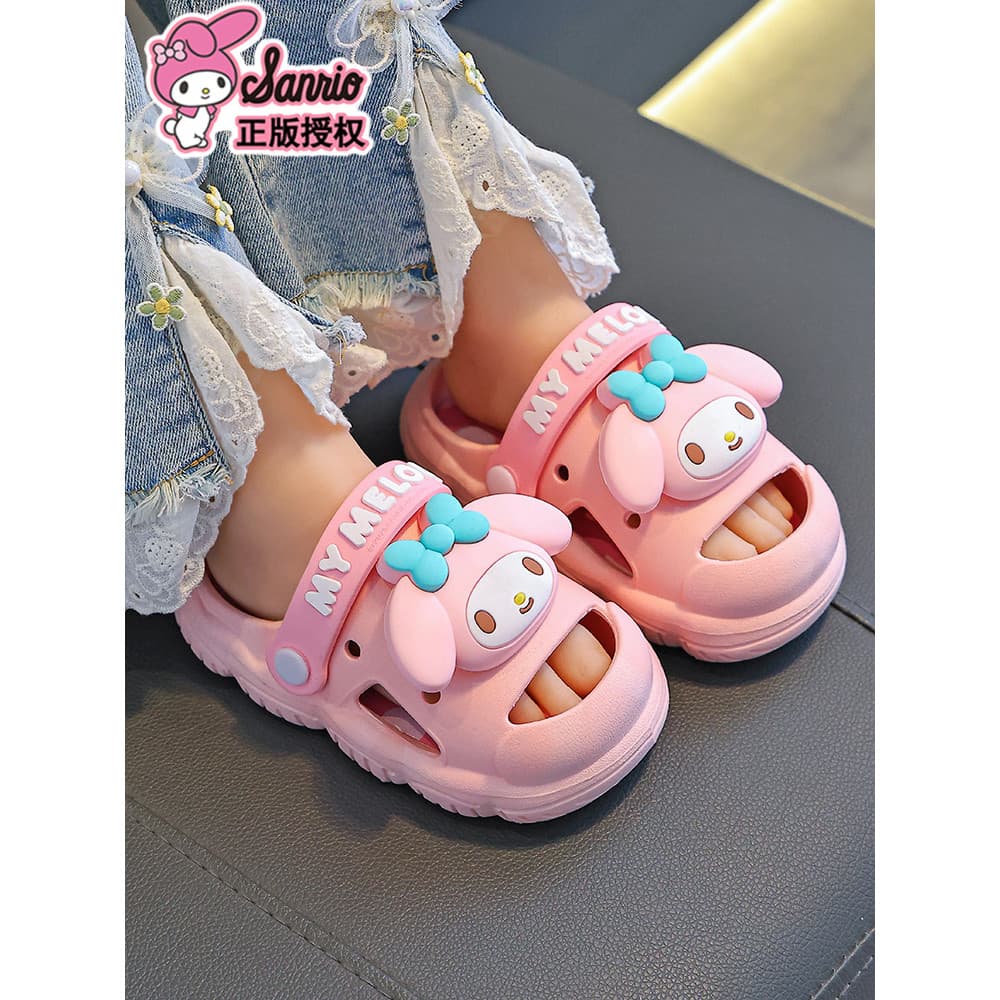 Sanrio verão meninas sandálias chinelos melodia antiderrapante sola macia Baotou respirável médio pequeno crianças praia