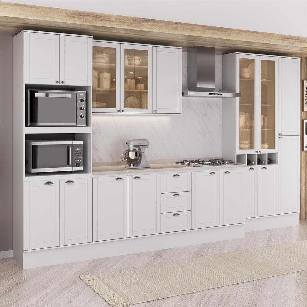 Armário de Cozinha Completa com Balcão Milla Maya Carraro Branco