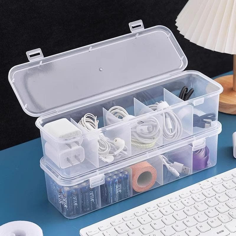 Caixa de armazenamento de cabo de dados de mesa compartimento grande capacidade transparente carregador de telefone móve