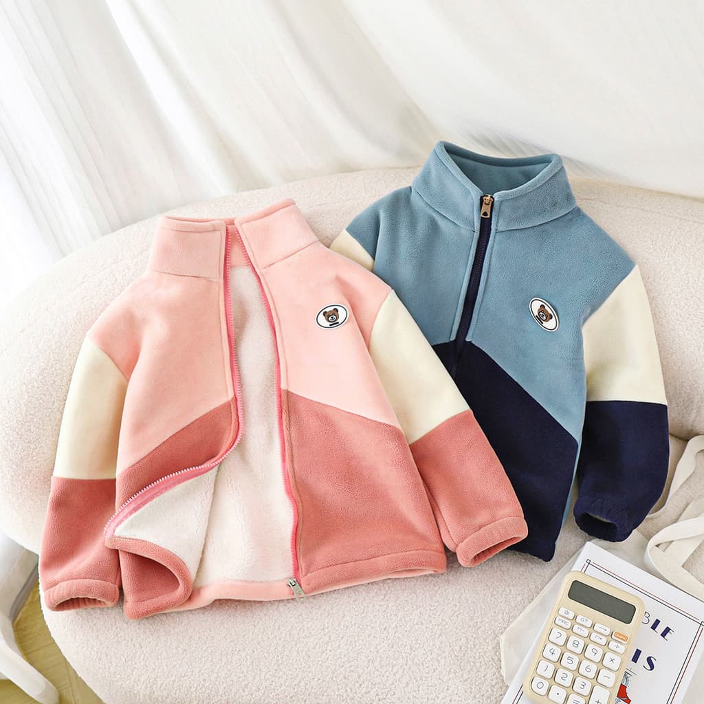 Ollie infantil velo engrossado jaqueta médio pequeno crianças forro de lã moletom meninos meninas Cardigan gola
