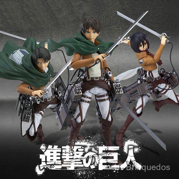 Ataque dos Titãs: Comandante Levi, Eren, Mikasa - Figura de Ação Articulada