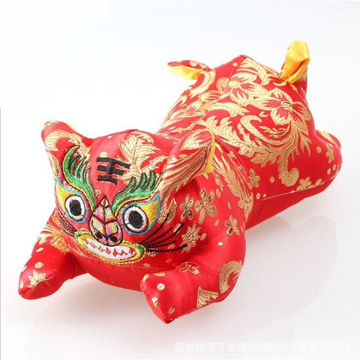 Jacquard cetim bordado pequeno de duas cabeças tigre encosto de cabeça pescoço travesseiro pano Folk tigre bebê tecido b