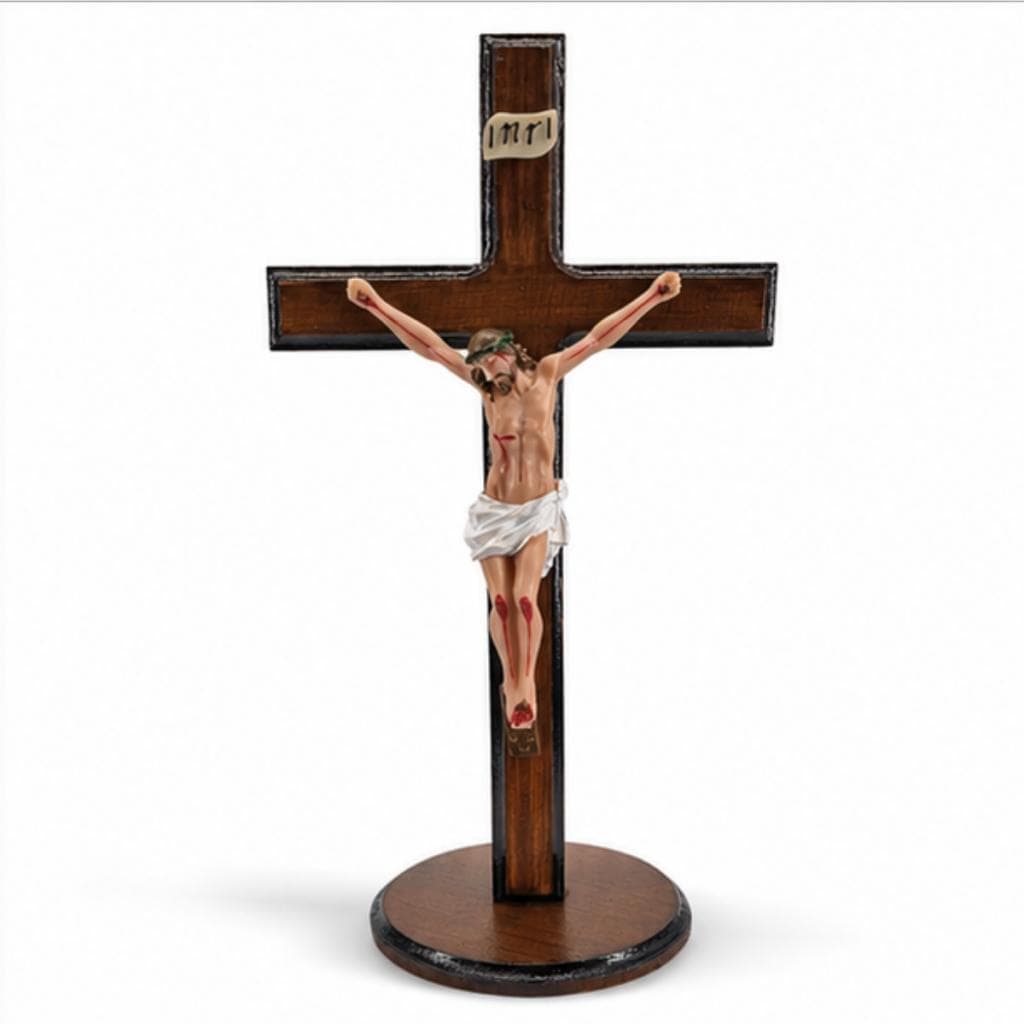 Crucifixo de Mesa Decorativo Quaresma Resina e Madeira 30 CM