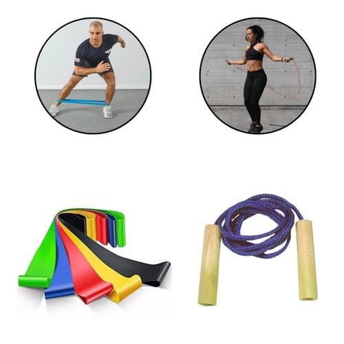 Kit Exercícios Mini Bands Resistência + Corda De Pular Fitness Treino Em Casa