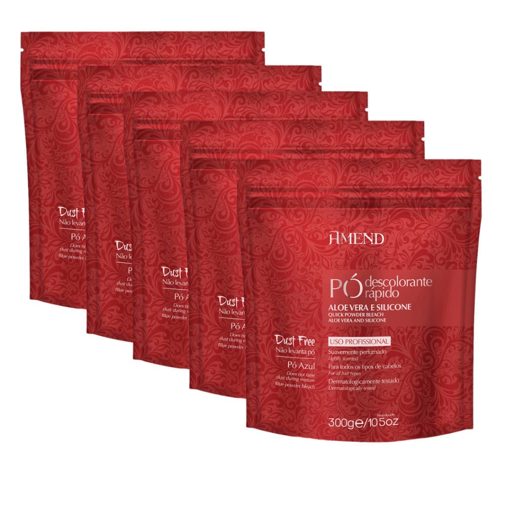 Kit com 5 Potes de Pó Descolorante Rápido Amend Aloe Vera e Silicone 300g