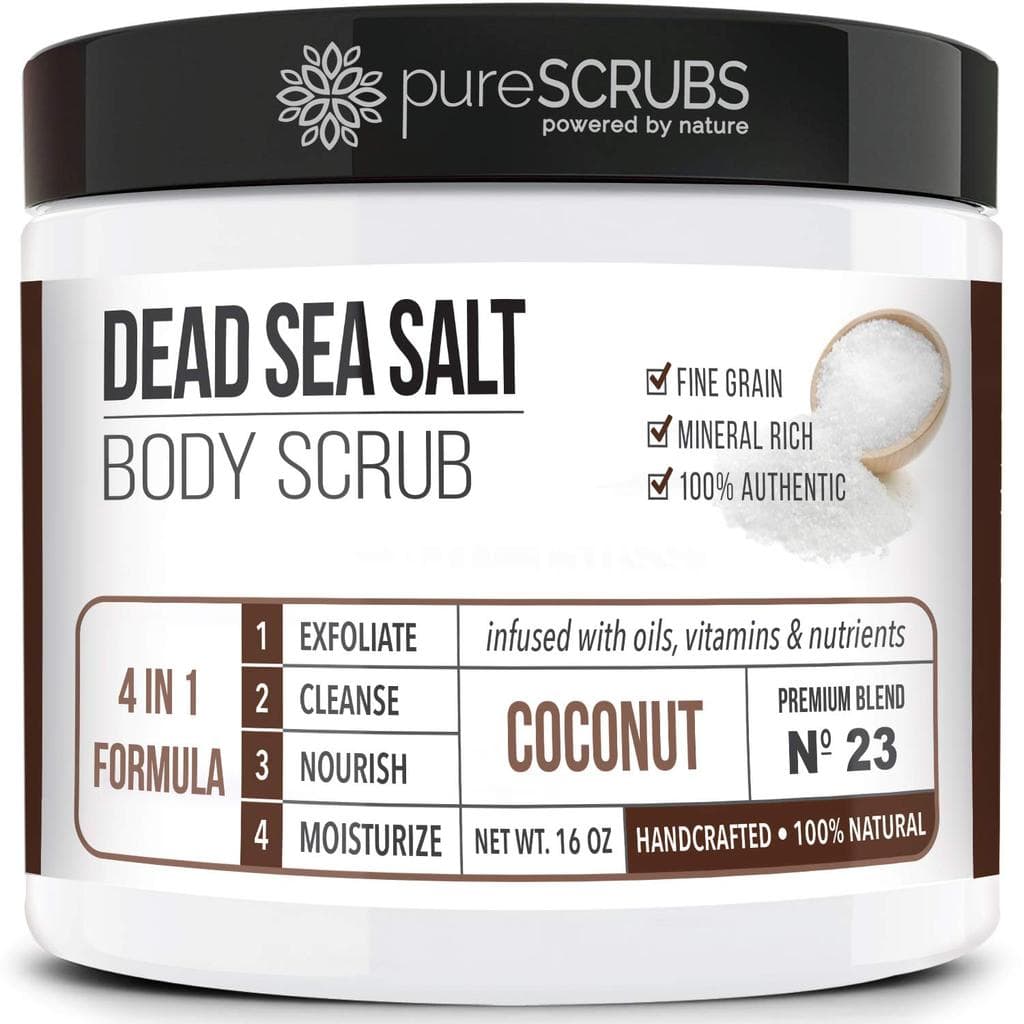Conjunto de Esfoliante Corporal Premium de Coco pureSCRUBS - Esfoliante Corporal de Sal do Mar Morto de 16oz com Óleos E