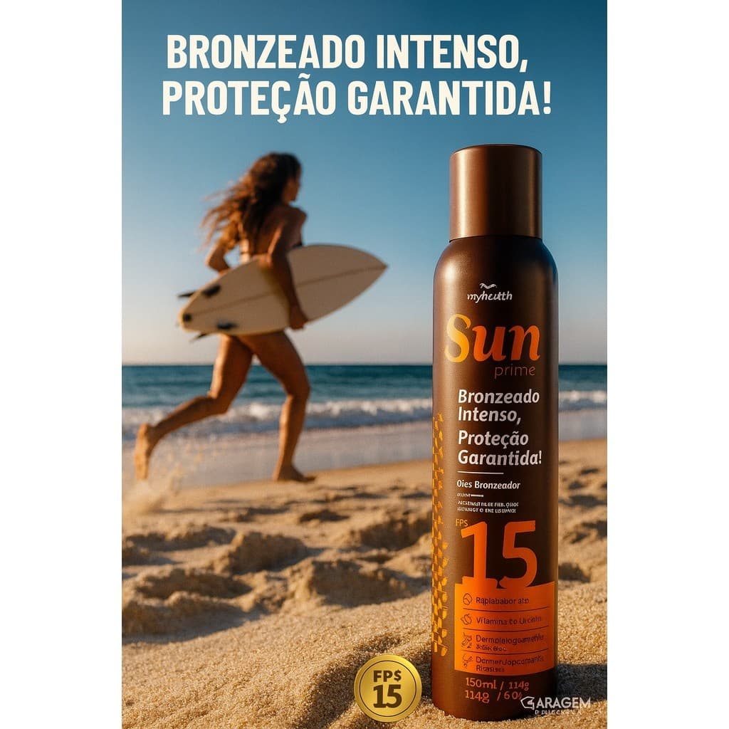 Óleo Bronzeador FPS 15 Sun Prime Spray Bronzeamento Rápido Bronze Dourado