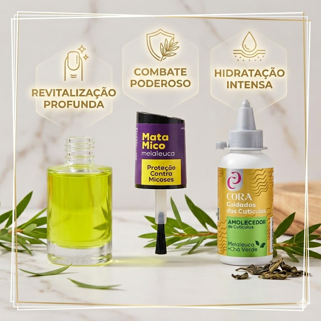 Kit Cuidado das Unhas – Mata Micose Melaleuca + Amolecedor de Cutículas Cora Melaleuca e Chá Verde