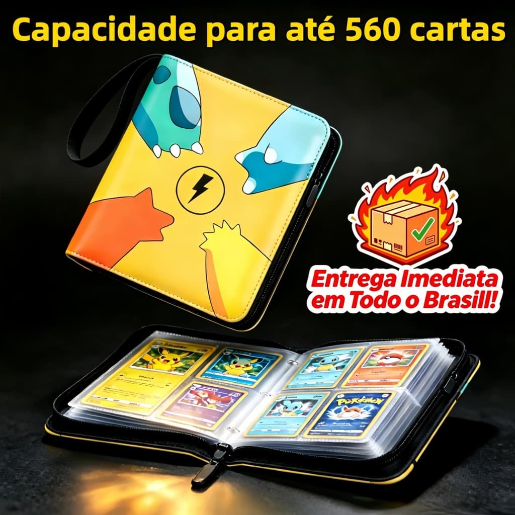 Álbum Porta Cartas Pokémon TCG 560 Cartas Coleção Organizador Cartas Álbum Cartas Impermeável Zíper