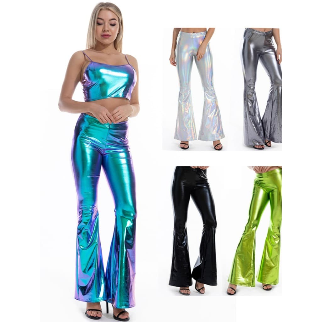 Calça Larga Feminina slim fit De Couro Brilhante