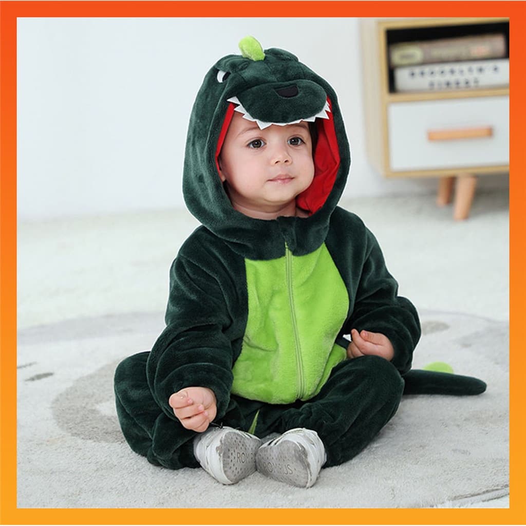 2024 Baby Kigurumi Dinossauro Verde Cartoon Romper Recém-Nascido Infantil Menino Jumpsuit Cosplay Fantasias Pyjama
