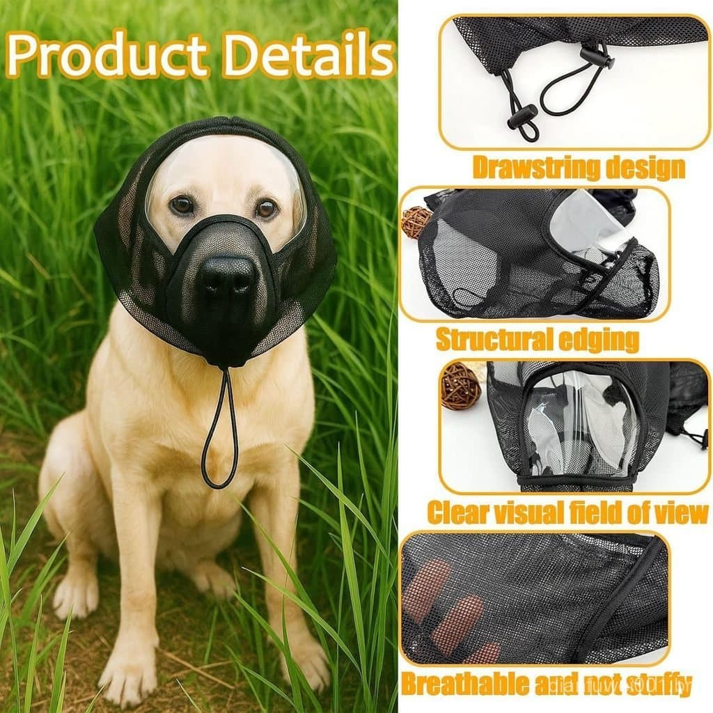 Nova máscara protetora para cães, capa anti-mordida com cordão ajustável, não obstrui a visão.