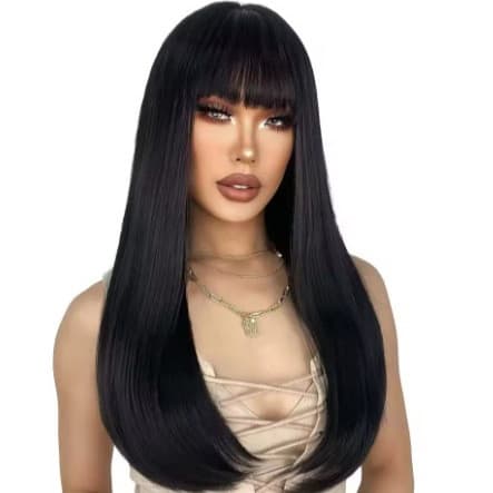 Novo produto peruca feminina Qi franja longo mecanismo de cabelo reto fibra química chapelaria kais924.br20260624